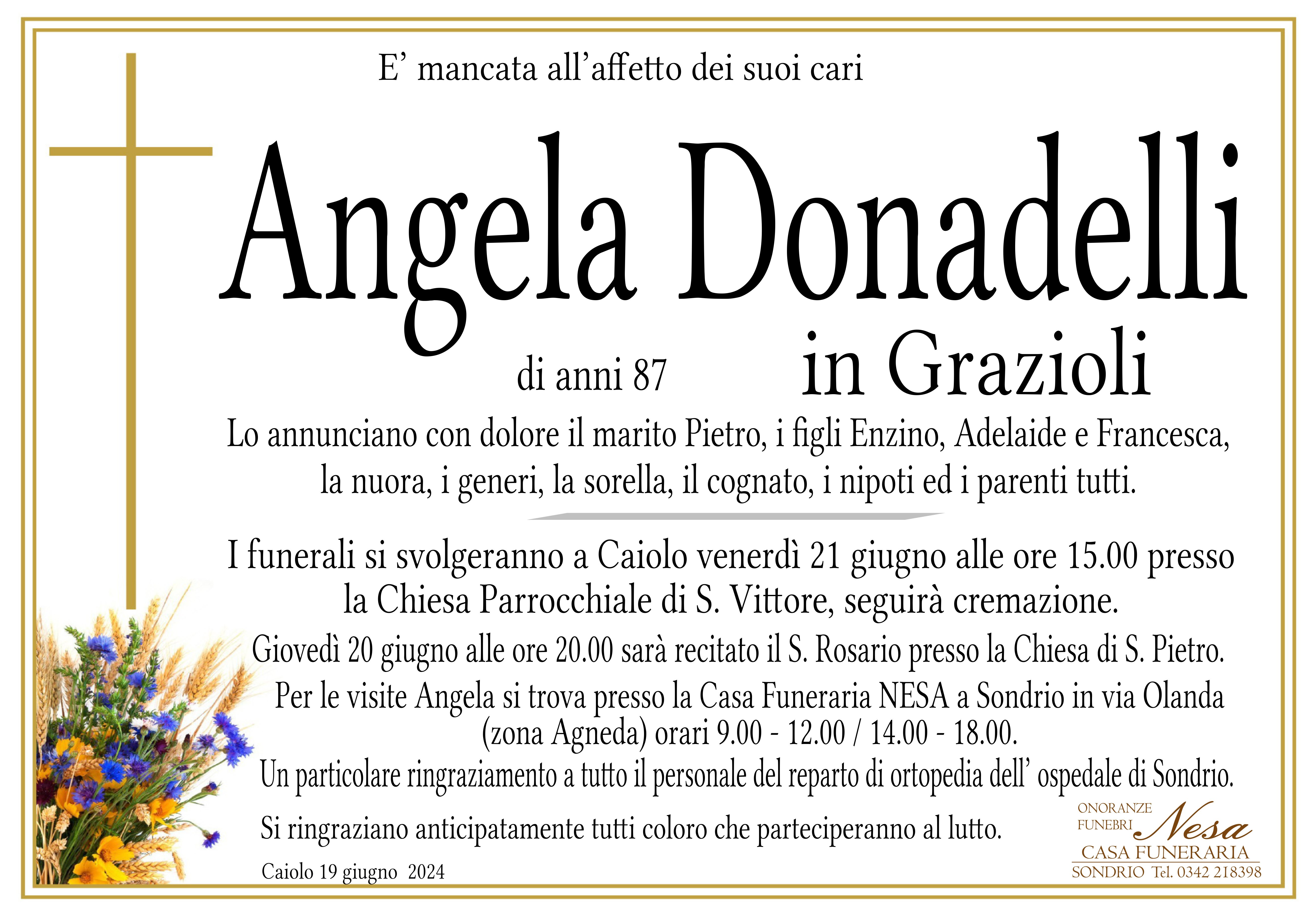 Necrologio Angela Donadelli in Grazioli